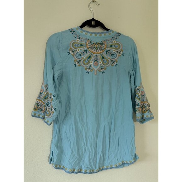Soft Surroundings Turquoise Blue River Island Embroidered Tunic Size XS Boho - Picture 5 of 5